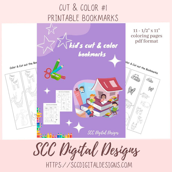 Printable Animal Bookmarks to Color for Kids 10 pages with 3 designs on each page