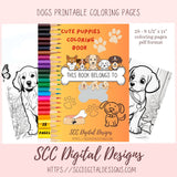 Cute Puppies Printable Coloring Book for Kids and Adults, Print at Home Fun Color Pages for Boys and Girls, Homeschool Worksheet Activities, Children's Story Book