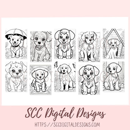 Dogs Printable Coloring Book for Kids and Adults, Print at Home Fun Color Pages for Boys and Girls, Homeschool Worksheet Activities