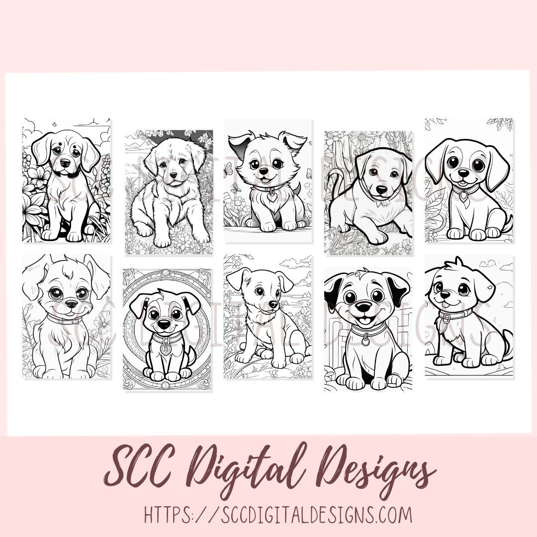 Dogs Printable Coloring Book for Kids and Adults, Print at Home Fun Color Pages for Boys and Girls, Homeschool Worksheet Activities