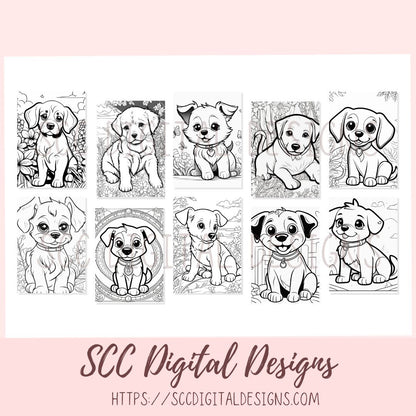 Dogs Printable Coloring Book for Kids and Adults, Print at Home Fun Color Pages for Boys and Girls, Homeschool Worksheet Activities