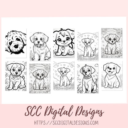 Dogs Printable Coloring Book for Kids and Adults, Print at Home Fun Color Pages for Boys and Girls, Homeschool Worksheet Activities
