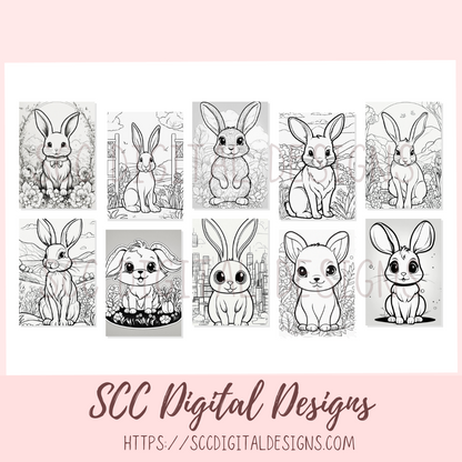 Coloring Book for Easter, Bunny Printable Pages, Creative Art Therapy for Kids & Adults, Toddler Travel Activity, Homeschool Resources