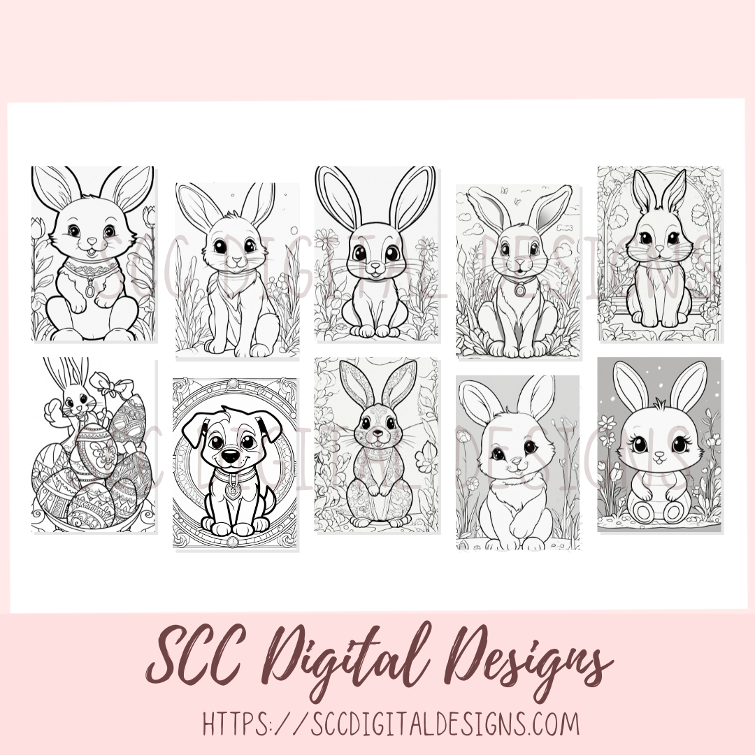 Coloring Book for Easter, Bunny Printable Pages, Creative Art Therapy for Kids & Adults, Toddler Travel Activity, Homeschool Resources