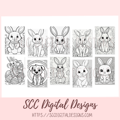 Coloring Book for Easter, Bunny Printable Pages, Creative Art Therapy for Kids & Adults, Toddler Travel Activity, Homeschool Resources