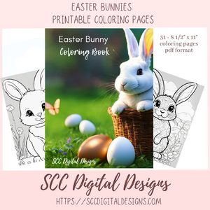 Coloring Book for Easter, Bunny Printable Pages, Creative Art Therapy for Kids & Adults, Toddler Travel Activity, Homeschool Resources