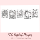 Coloring Book, Farm Animals Printable Coloring Pages for Kids and Adults, Relaxing Therapeutic & Creative Art, Animal Lover Gift, Horses, Cows, Sheep, Chickens, Goats, Rabbits, Farmer & Barns