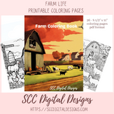 Coloring Book, Farm Animals Printable Coloring Pages for Kids and Adults, Relaxing Therapeutic & Creative Art, Animal Lover Gift, Horses, Cows, Sheep, Chickens, Goats, Rabbits, Farmer & Barns