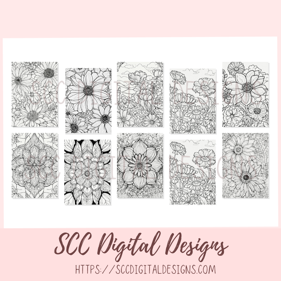 Coloring Book, Printable Flower Coloring Pages for Kids and Adults, Relaxing Therapeutic & Creative Art, Floral Garden Bouquet Print