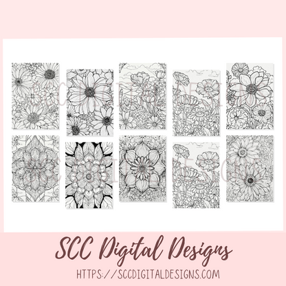 Coloring Book, Printable Flower Coloring Pages for Kids and Adults, Relaxing Therapeutic & Creative Art, Floral Garden Bouquet Print