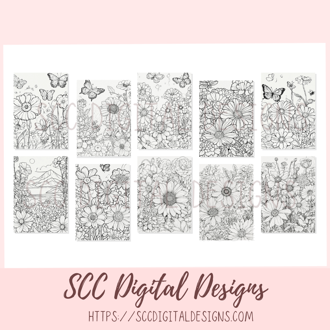 Coloring Book, Printable Flower Coloring Pages for Kids and Adults, Relaxing Therapeutic & Creative Art, Floral Garden Bouquet Print