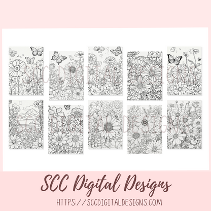 Coloring Book, Printable Flower Coloring Pages for Kids and Adults, Relaxing Therapeutic & Creative Art, Floral Garden Bouquet Print