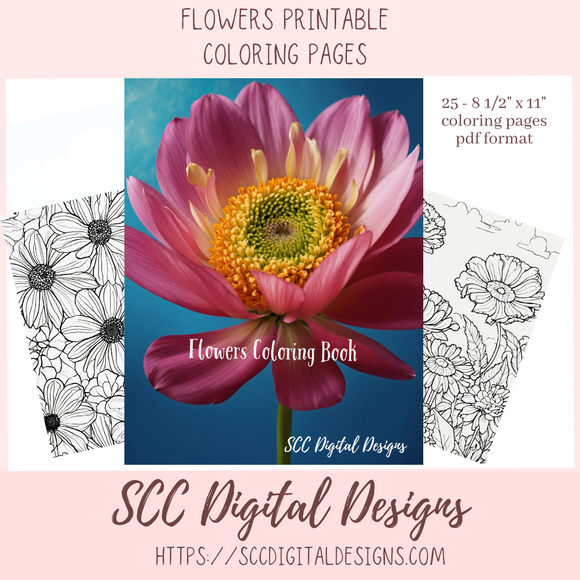 Coloring Book, Printable Flower Coloring Pages for Kids and Adults, Relaxing Therapeutic & Creative Art, Floral Garden Bouquet Print
