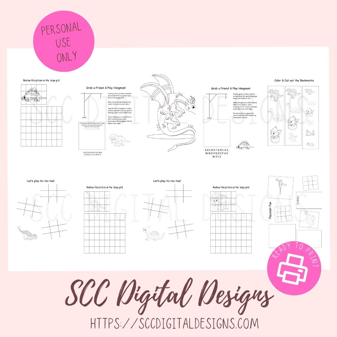 Summer Printable Activity Pages with Tic Tac Toe, Hangman, Coloring Pa ...