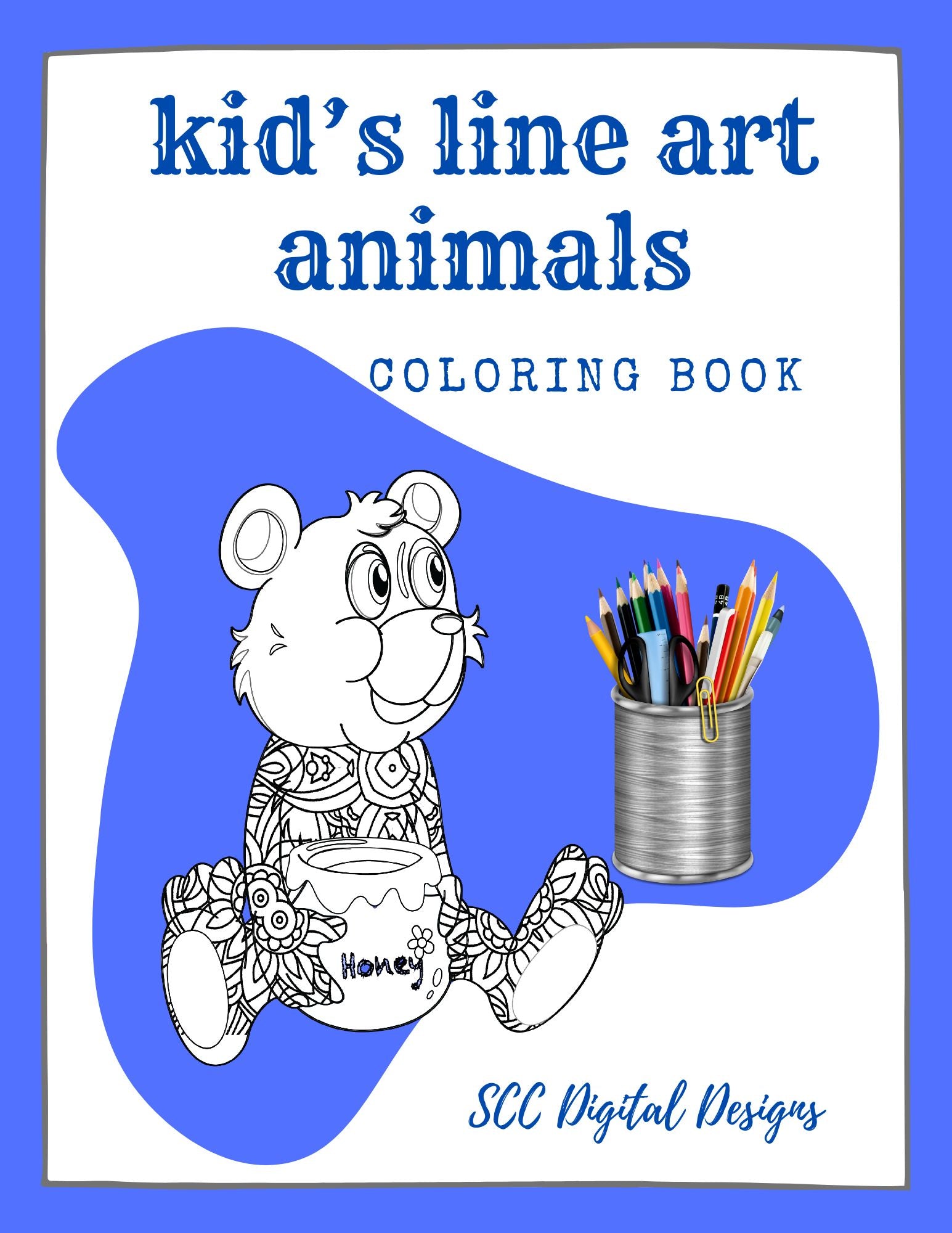 Kid's Line Art Animals Coloring Book Printable Pages, Creative Art Therapy for Kids & Adults, Homeschool Activity  Resources