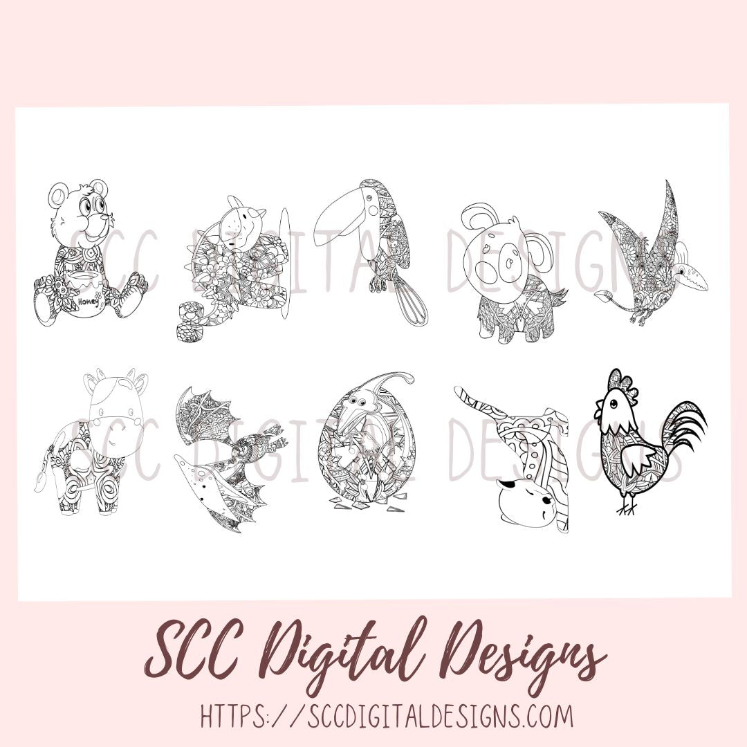 Kid's Line Art Animals Coloring Book Printable Pages, Creative Art Therapy for Kids & Adults, Homeschool Activity  Resources