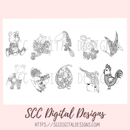 Kid's Line Art Animals Coloring Book Printable Pages, Creative Art Therapy for Kids & Adults, Homeschool Activity  Resources