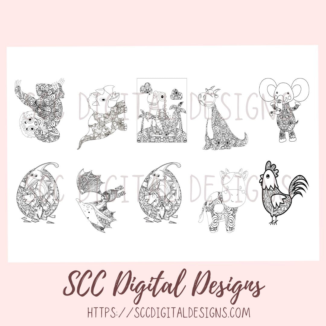 Kid's Line Art Animals Coloring Book Printable Pages, Creative Art Therapy for Kids & Adults, Homeschool Activity  Resources
