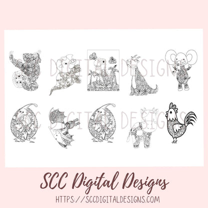 Kid's Line Art Animals Coloring Book Printable Pages, Creative Art Therapy for Kids & Adults, Homeschool Activity  Resources