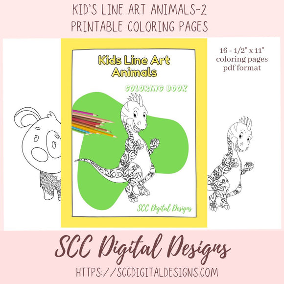 Kid's Line Art Animals Coloring Book Printable Pages, Creative Art Therapy for Kids & Adults, Homeschool Activity  Resources
