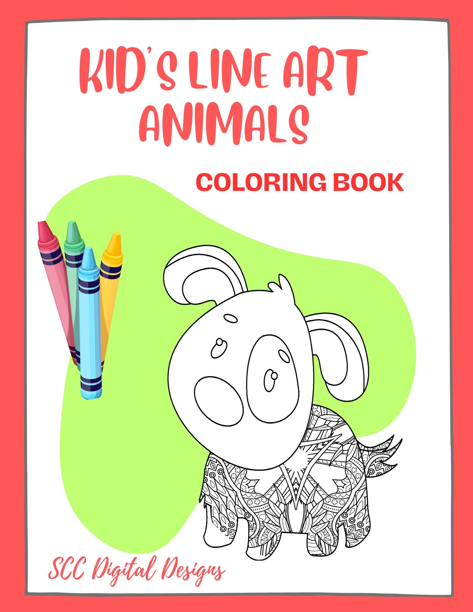 Kid's Line Art Animals Coloring Book Printable Pages, Creative Art Therapy for Kids & Adults, Homeschool Activity  Resources