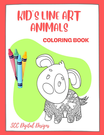 Kid's Line Art Animals Coloring Book Printable Pages, Creative Art Therapy for Kids & Adults, Homeschool Activity  Resources