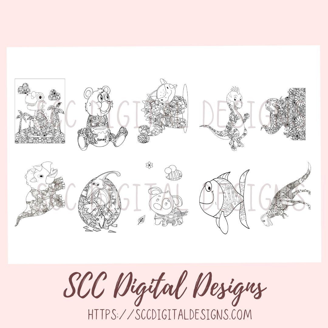 Kid's Line Art Animals Coloring Book Printable Pages, Creative Art Therapy for Kids & Adults, Homeschool Activity  Resources