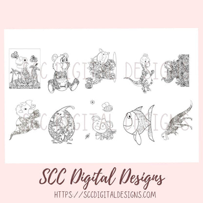 Kid's Line Art Animals Coloring Book Printable Pages, Creative Art Therapy for Kids & Adults, Homeschool Activity  Resources