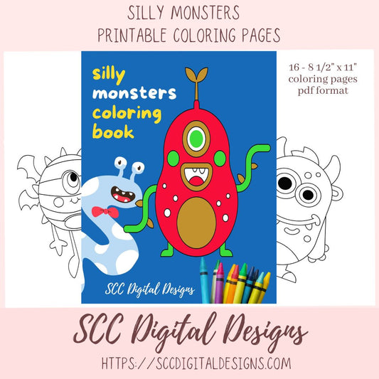 Coloring Book for Kids, Silly Monster's-1 Printable Fun and Educational Activity for Boys and Girls, Preschool Tracing, Homeschool Activities