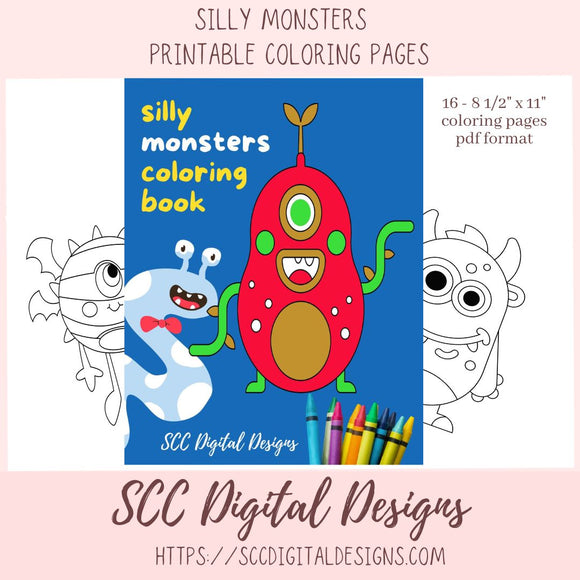 Coloring Book for Kids, Silly Monster's-1 Printable Fun and Educational Activity for Boys and Girls, Preschool Tracing, Homeschool Activities