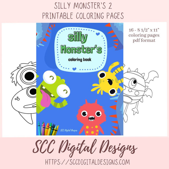 Coloring Book for Kids, Silly Monster's-2 Printable Fun and Educational Activity for Boys and Girls, Preschool Tracing, Homeschool Activities