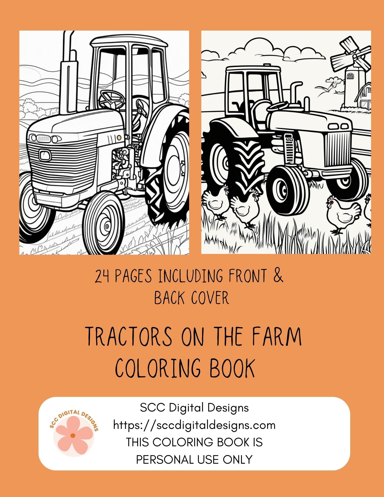 Farm Tractors Coloring Pages, Print at Home for Kids and Adults, Relaxing Therapeutic & Creative, Instant Download Printable Coloringbook