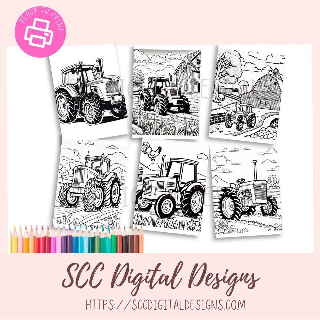 Farm Tractors Coloring Pages, Print at Home for Kids and Adults, Relaxing Therapeutic & Creative, Instant Download Printable Coloringbook