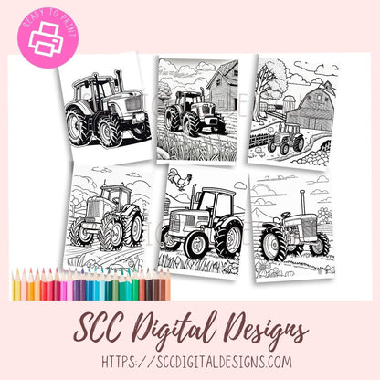 Farm Tractors Coloring Pages, Print at Home for Kids and Adults, Relaxing Therapeutic & Creative, Instant Download Printable Coloringbook