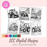 Farm Tractors Coloring Pages, Print at Home for Kids and Adults, Relaxing Therapeutic & Creative, Instant Download Printable Coloringbook