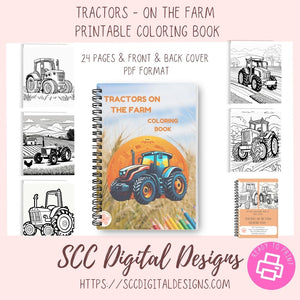 Farm Tractors Coloring Pages, Print at Home for Kids and Adults, Relaxing Therapeutic & Creative, Instant Download Printable Coloringbook