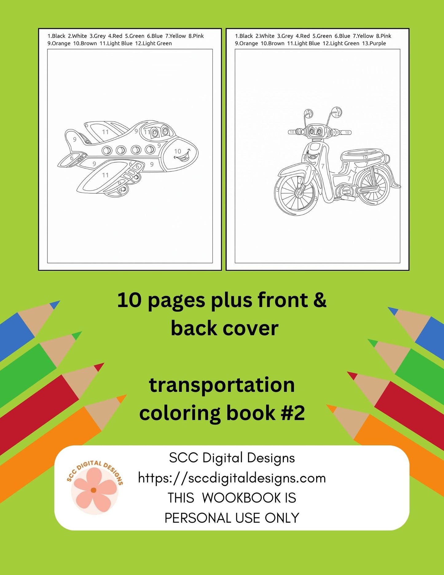 Printable Transportation Color by Number, Print at Home Kids Coloring Books, Home School Teacher Resources, Fun & Educational Activities, Instant Download