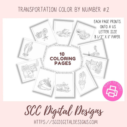 Printable Transportation Color by Number, Print at Home Kids Coloring Books, Home School Teacher Resources, Fun & Educational Activities, Instant Download