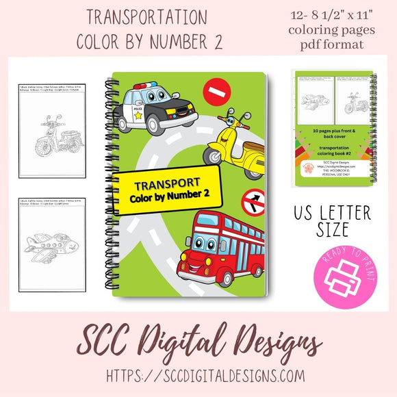 Printable Transportation Color by Number, Print at Home Kids Coloring Books, Home School Teacher Resources, Fun & Educational Activities, Instant Download