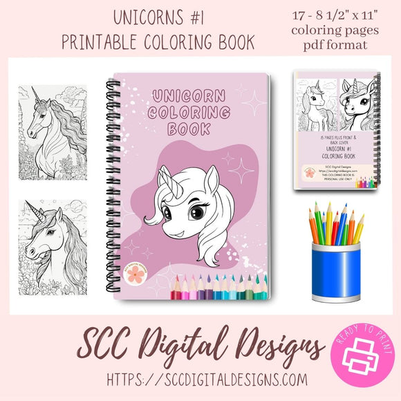 Unicorn Printable Coloring Book Pages, Fantasy Print at Home Colorbook for Kids Adults Printable Fun & Educational Activity Instant Download
