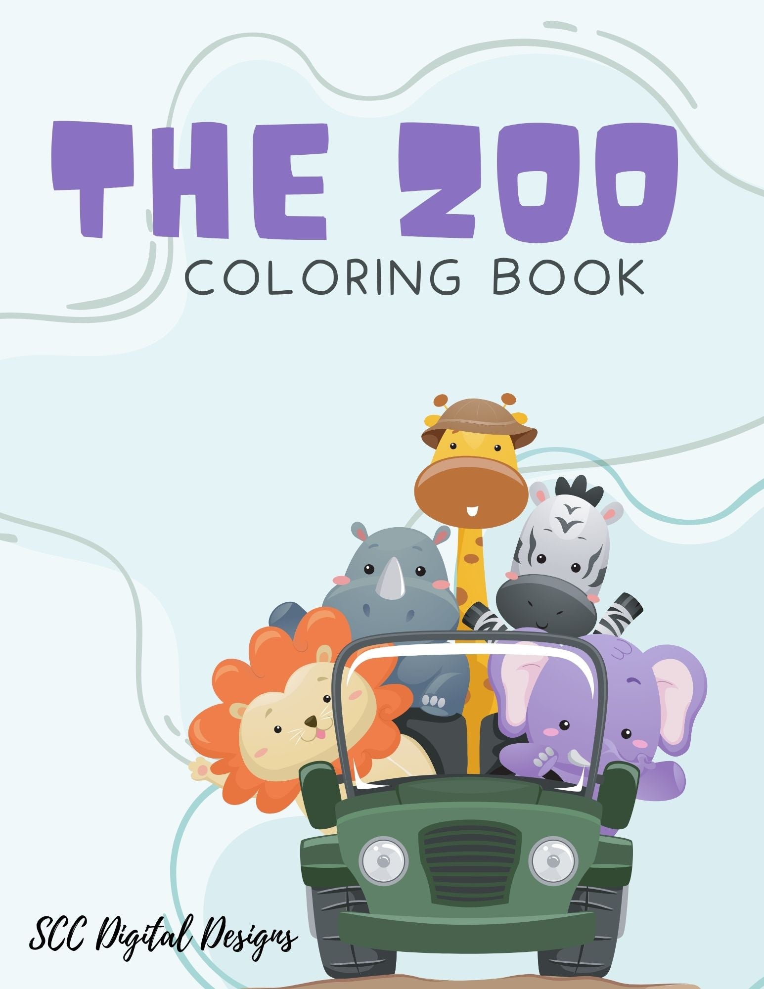 Printable Coloring Pages for Kids and Adults, Zoo Animals Print at Home, Elephant Zebra Relaxing Therapeutic & Creative Art Instant Download Home School Activity