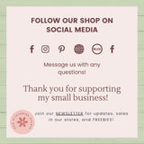 Call to action for following a small business on social media with contact information.