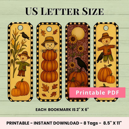 Fall Printable Bookmarks, Book Lover Gift for Women & Kids, Gift for Book Club Ladies, Autumn Digital Ephemera for Junk Journaling Cards