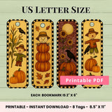 Fall Printable Bookmarks, Book Lover Gift for Women & Kids, Gift for Book Club Ladies, Autumn Digital Ephemera for Junk Journaling Cards