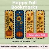 Fall Printable Bookmarks, Book Lover Gift for Women & Kids, Gift for Book Club Ladies, Autumn Digital Ephemera for Junk Journaling Cards