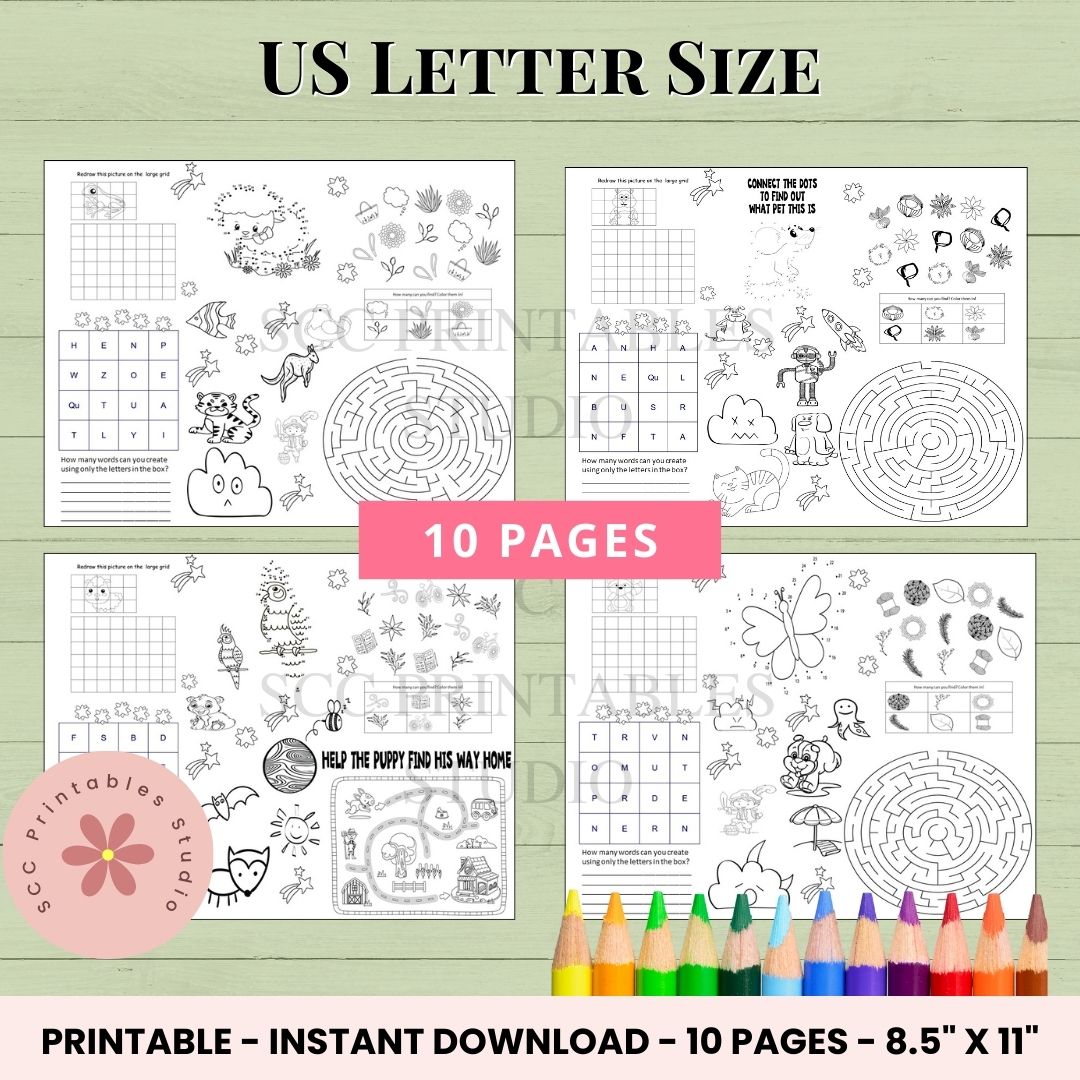 Kids Activity Placemat 10 page printable pdf