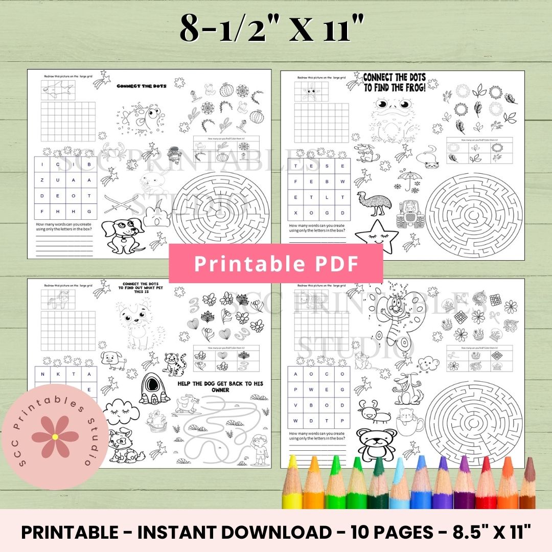Kids Activity Placemat 10 page printable pdf