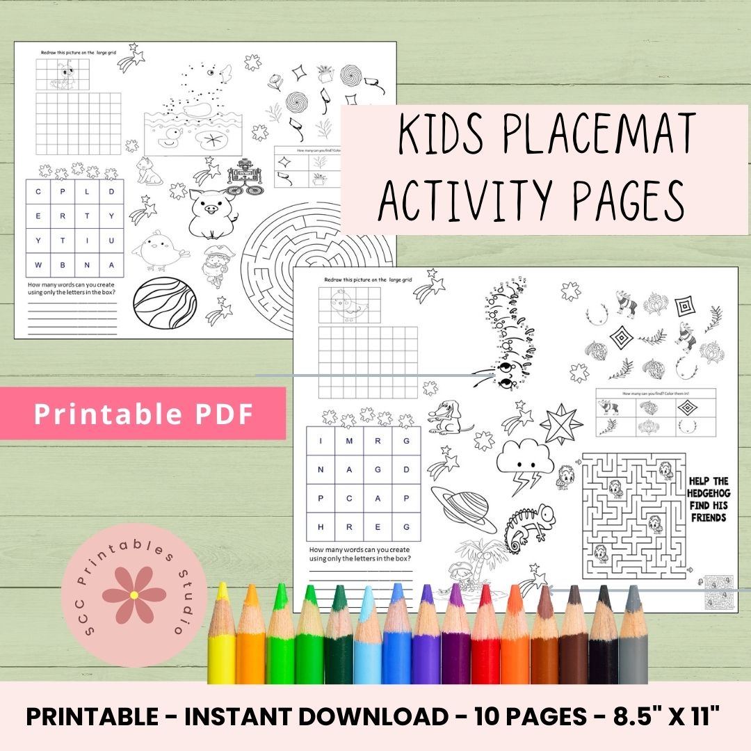 Kids Activity Placemat 10 page printable pdf