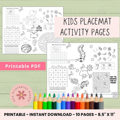 Kids Activity Placemat 10 page printable pdf