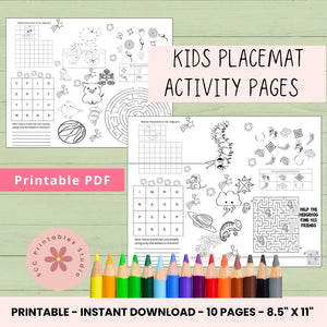 Kids Activity Placemat 10 page printable pdf